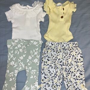 Baby Clothing Set with Floral Pants and Ruffled Tops